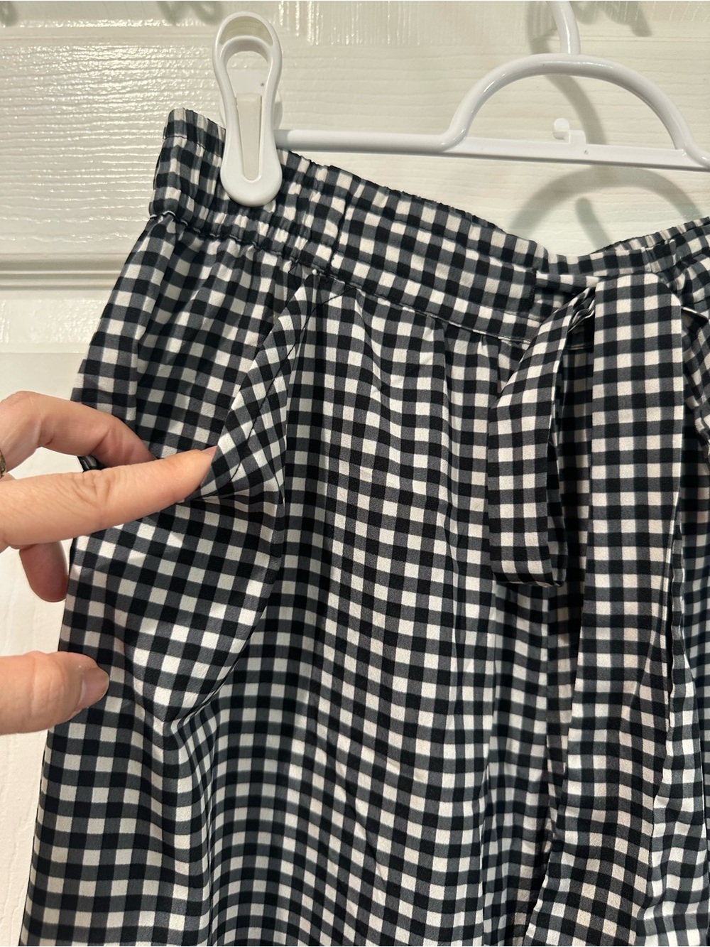 Zara Black & White Gingham Wide Leg Tie-Waist Pants Small - Picture 3 of 5